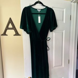 Dark emerald velvet wrap bridesmaid maxi dress
